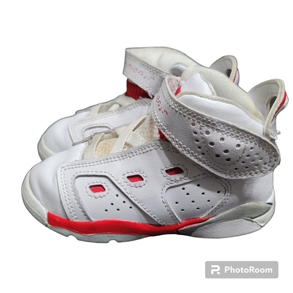 Jordan‎ TD White and University Red Toddler High Top Sneakers Size 8C